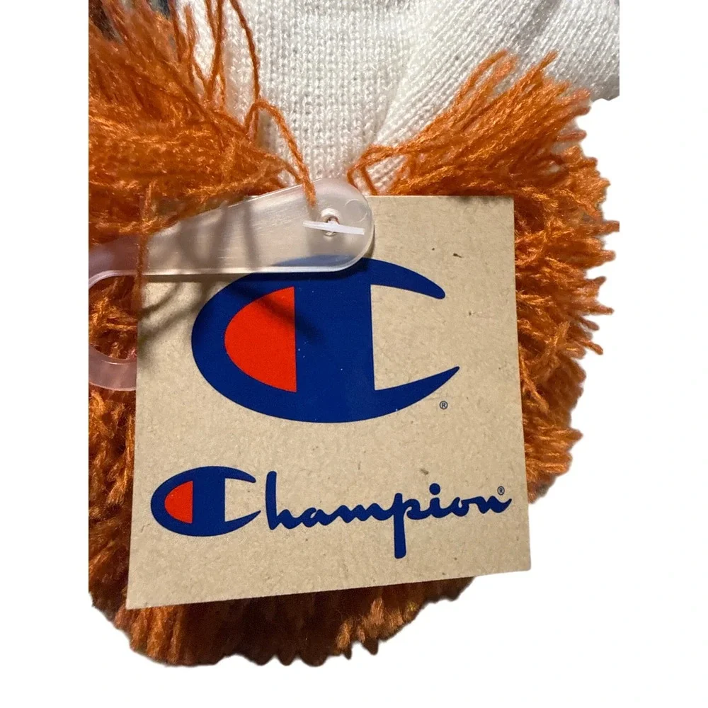 Champion Knit Pom Beanie Hat Orange White Teal Cuffed Logo One Size NWT